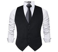 Alizeal Gilet da uomo in gessato per abbigliamento da lavoro, A righe nere., S