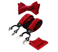 Alizeal Mens regolabile regolabile Paisley floreale Paisley auto-legata Bow Tie, Pocket Square e Elastic Y Shape 6 Clips Braces Set, rosso vino