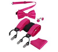 Alizeal Set da uomo con papillon e bretelle, fazzoletto e gemelli, 6 clip, colore nero, 072-rosa acceso, Taglia unica