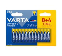 Alkalina Longlife Power AAA LR03, confezione da 12. Dimensioni compatte Ø10,5x44,5 mm, ideale per dispositivi ad alte prestazioni. Energia prolungata e affidabile.