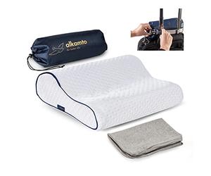 alkamto Comodo cuscino in memory foam con fodera in cotone extra - facile da trasportare - federa per cuscino regolabile della temperatura (Bianco Cervicale)
