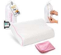 alkamto Cuscino da Viaggio Cuscino da Campeggio - Memory Foam con Federa in Cotone Extra - Borsa Inclusa (35 x 30 x 10/8 cm Rosa)