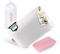 alkamto Cuscino da Viaggio Cuscino da Campeggio - Memory Foam con Federa in Cotone Extra - Borsa Inclusa (40x25x10 cm Rosa)