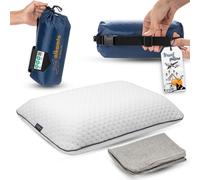 alkamto Cuscino da viaggio - Supporto ergonomico per il collo da campeggio in memory foam con federa termoregolante - Borsa da viaggio impermeabile inclusa (Bianco US)