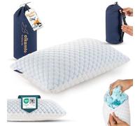 alkamto Cuscino in memory foam triturato rinfrescante per viaggi e campeggio - Gel regolabile per supporto personalizzato - Leggero, comprimibile (Bianco)