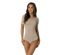 Alkato Body Donna Manica Corta Cotone - Body Donna con Scollo Tondo e Chiusura con Bottoni a Pressione, Beige, XS (Lungo 170-176 cm)