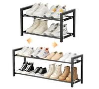 ALKNOT Scarpiera allungabile sottile - 2 ripiani in metallo regolabile da 45 a 80 cm - Scarpiera salvaspazio per corridoio, corridoio e ripostiglio - Nero