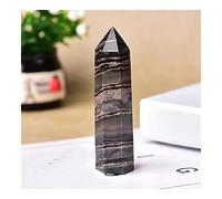 ALKOY Cristallo naturale grezzo regalo per la famiglia 1 pz cristallo naturale quarzo punta nera a righe torre bacchetta obelisco piramide ornamenti per la casa pietra fortunata