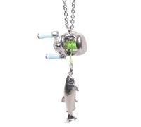 Alksubbm Collana leggera con ciondolo a forma di mulinello da pesca, lunghezza regolabile, accessorio per gli amanti della pesca all'aria aperta Collana con mulinello in miniatura, One Size, come