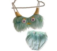 Alksubbm Set di 2 reggiseni e mutandine in peluche da donna e adolescenti con occhi grandi, biancheria intima per bambole giapponesi, cosplay, intimi, lingerie da indossare tutti i giorni, Tuta verde