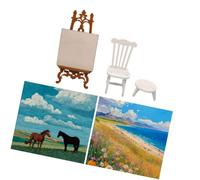 Alksubbm Set di pittura e sgabello, galleria d'arte, B | Set di mobili in legno con espositore per case delle bambole, gallerie d'arte e oggetti di scena fotografici