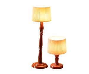 Alksubbm Set miniatura lampada da terra in scala 1:12 | Coppia di luci decorative a LED in stile retrò, alte e corte, per sale da collezione, stile mensola, accento vintage per