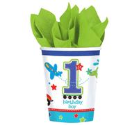 """"All Aboard Boy"""" 9 oz. Cups Birthday
