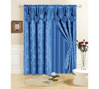 All American Collection New 4 Piece Drape Set with Attached Valance and Sheer with 2 Tie Backs Included (63"""" Length Royal Blue)
