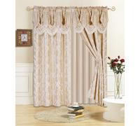 All American Collection New 4 Piece Drape Set with Attached Valance and Sheer with 2 Tie Backs Included (84"""" Length Beige)