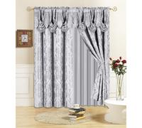 All American Collection New 4 Piece Drape Set with Attached Valance and Sheer with 2 Tie Backs Included (63"""" Length Grey)