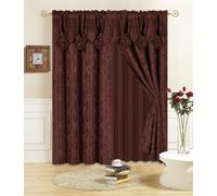 All American Collection New 4 Piece Drape Set with Attached Valance and Sheer with 2 Tie Backs Included (84"""" Length Coffee)