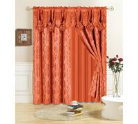 All American Collection New 4 Piece Drape Set with Attached Valance and Sheer with 2 Tie Backs Included (96"""" Length Orange)