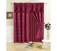 All American Collection New 4 Piece Drape Set with Attached Valance and Sheer with 2 Tie Backs Included (84"""" Length Burgundy)