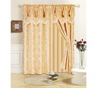 All American Collection New 4 Piece Drape Set with Attached Valance and Sheer with 2 Tie Backs Included (96"""" Length Gold)