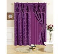All American Collection New 4 Piece Drape Set with Attached Valance and Sheer with 2 Tie Backs Included (96"""" Length Purple)