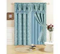All American Collection New 4 Piece Drape Set with Attached Valance and Sheer with 2 Tie Backs Included (96"""" Length Aqua)