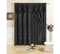 All American Collection New 4 Piece Drape Set with Attached Valance and Sheer with 2 Tie Backs Included (96"""" Length Black)