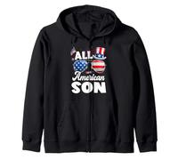 all American Son American Flag Sunglasses 4th of July Felpa con Cappuccio