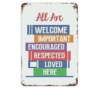 All Are Welcome Important Encouraged Cartello in metallo Back to School Signs First Day of School Classroom Decor Dipinto Matita Doodle Targa in metallo Vintage Welcome School Signs per bambini e