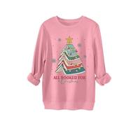 all Booked for Christmas Women's Graphic Print Sweatshirt, Long Sleeve Comfort Fit Pullover, Cotton Blend Crewneck Top for Daily Use And Holiday Gifting