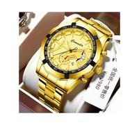 (All gold black face [black leather]]) Men's Automatic Watch Large Dial Calendar Waterproof Luminous New Non-Mechanical Wristwatch