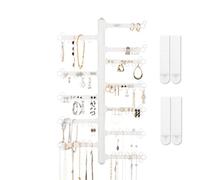 All Hung Up Organizer da parete a 12 ripiani: organizer da parete per orecchini a ramo rotante a 120 fori, supporto per collane, anelli e bracciali: alto 43,2 cm, strisce di comando incluse (bianco)