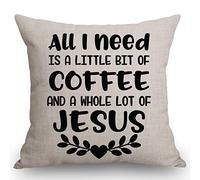 all I Need Today Is A Little Bit of Coffee And A Whole Lot of Jesus Sign Inspirational And Motivational Quotes Copricuscini con Cerniera Invisibile Cuscino Copricuscini Elegante Federa 45X45Cm