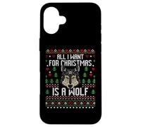All I Want For Christmas Is A Wolf Ugly Xmas Lover Maglione Custodia per iPhone 16 Plus
