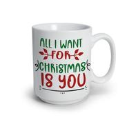 ''All I want for Christmas is You'' Tazza Mug Ceramica Personalizzata con Nome Foto Idea Regalo Colazione Natale Famiglia Compleanno Dedica Amore The Latte Caffè Tisana Amica Sorella