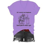 All I Wanted was Happiness Back Pain is What I Got Shirt, All I Wanted was Happiness - T-shirt con scollo a V, Viola, M