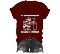All I Wanted was Happiness Back Pain is What I Got Shirt, All I Wanted was Happiness - T-shirt con scollo a V, Porpora, M