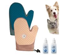 All-in-One Grooming Mist Glove for Pets, Reusable Pet Hair Removal Tools, Massage Gloves, Remove sticky hair from clothes and sofas (Blue+Pink)