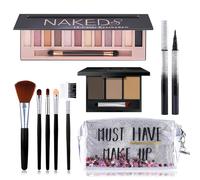 All-in-One-Make-up-Set, bestehend aus einer 12-farbigen Lidschattenpalette, 5 Make-up-Pinseln, wasserfesten Eyeliner-Stiften, Augenbrauenpuder und Qui