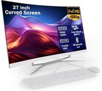 All-in-One PC with 27-Inch Curved Display, Celeron N100 (Up to 3.4GHz), 16GB RAM, 512GB SSD, Dual Band WiFi, Bluetooth 4.0, USB 2.0*2, USB 3.0*4, LAN*1, HDMI*1, Audio*1, VGA*1 - Complete with