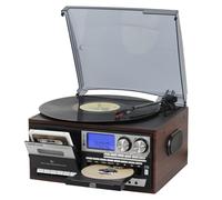 All in One Vintage 3 Speed Vinyl Record Player con altoparlanti incorporati, Bluetooth in/Out giradischi, lettore CD/cassetta/USB/scheda TF, ingresso AUX, radio FM/AM, uscita RCA, registrazione