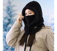 All In One Winter For Balaclava Copricapo Maschera Sciarpa e Paraorecchie per Combinazione con Pile Peluche e Tessuto Traspirante (nero)