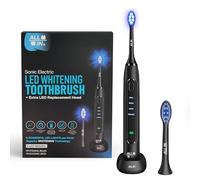 ALL-IN Spazzolino elettrico sbiancante a LED sonico, potente tecnologia LED blu e rosso, 4 modalità avanzate di pulizia profonda con timer, senza BPA e ftalati, testine di ricambio sono in arrivo!