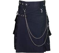 All Kilts Sports - Kilt da uomo con tasche e catena staccabili Nero 91.4 cm