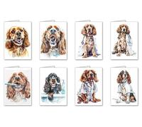 All Occasions Cards - 8 biglietti di auguri con 8 buste, formato A6, 105 x 148 mm, 10,4 x 14,7 cm, motivo: spaniel inglese Cocker Dog Doctor Spaniel Cocker English Cocker Dog Dentist