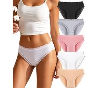 ALL OF SHE Mutande Donna Cotone - Slip Donna Cotone Morbido con Pizzo, Biancheria Intima Comoda e Traspirante, Confezione da 5 Slip, Taglie S