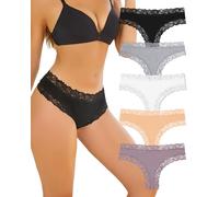 ALL OF SHE Pack De 5 Calzoncillos Algodón para Mujer Braguitas Brasileñas Encaje Sexys Hipster Cheeky Paquete Múltiple-XL