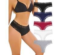 ALL OF SHE Pack De 5 Calzoncillos Algodón para Mujer Braguitas Brasileñas Encaje Sexys Hipster Cheeky Paquete Múltiple-L