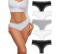 ALL OF SHE Pack De 5 Calzoncillos Algodón para Mujer Braguitas Brasileñas Encaje Sexys Hipster Cheeky Paquete Múltiple-M