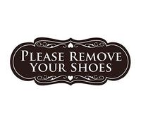 All Quality Designer Please Remove Your Shoes Thank You Sign, plastica, Dark Brown, 2-3/4" x 7" - Medium
